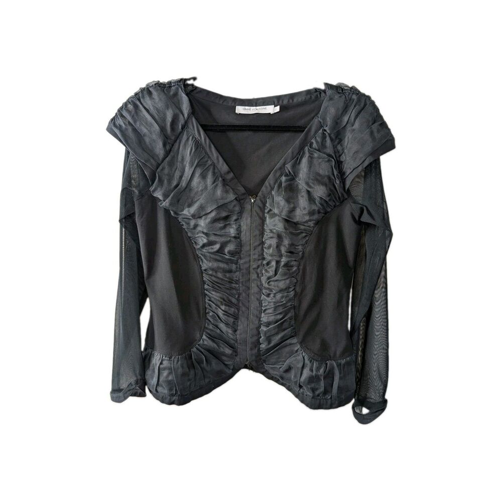 Anne Fontaine Lindsey Black Ruffle Neck Blouse sz EU 42 US 10